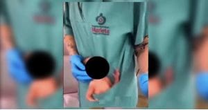Bebê colocado em bolso de jaleco em dancinha recebe alta em Itajaí