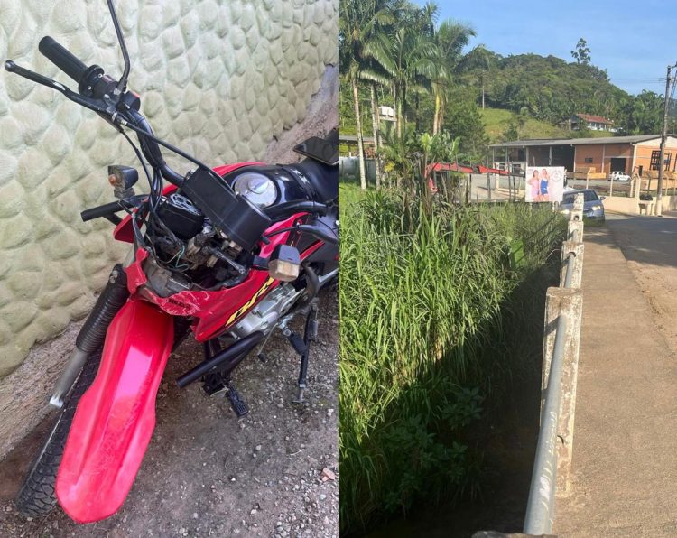 Vídeo: motociclista perde o controle da direção e cai em ribeirão