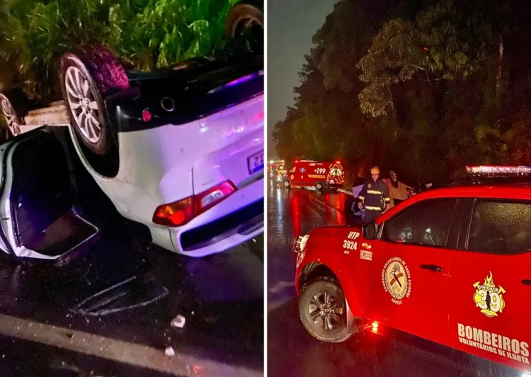 Carro capota na BR-470 deixando dois passageiros feridos