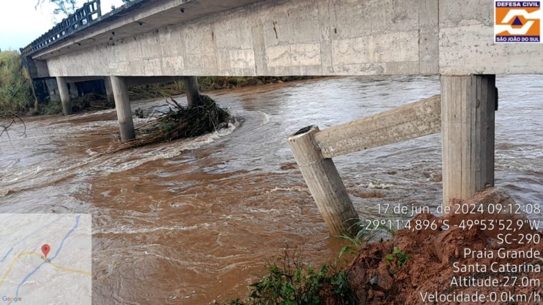 Ponte na SC-290, no Sul do Estado, é interditada