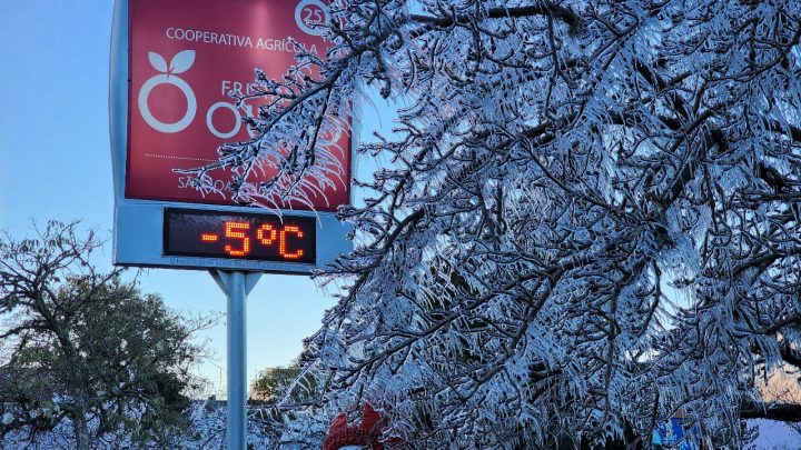 São Joaquim tem noite gelada e temperatura negativa de -8,5°C