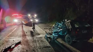 Carro bate de frente com um caminhão e motorista morre no Norte de SC