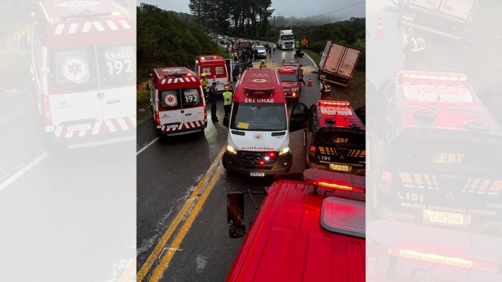 Mulher morre e 3 ficam feridos em grave acidente na BR-282