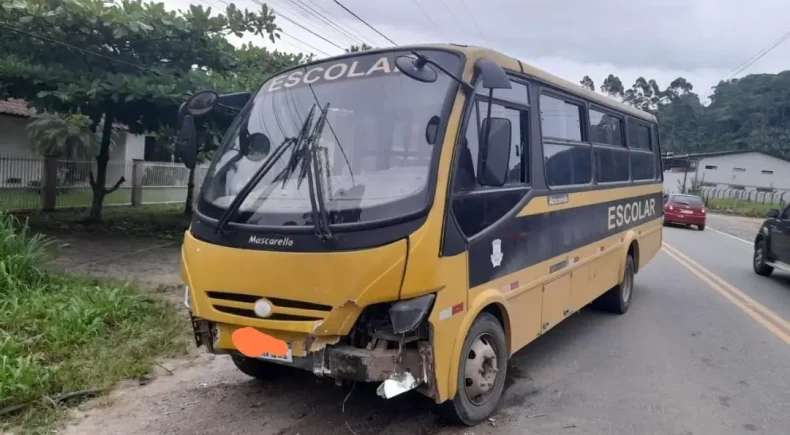Motorista invade pista contrária e bate com ônibus escolar