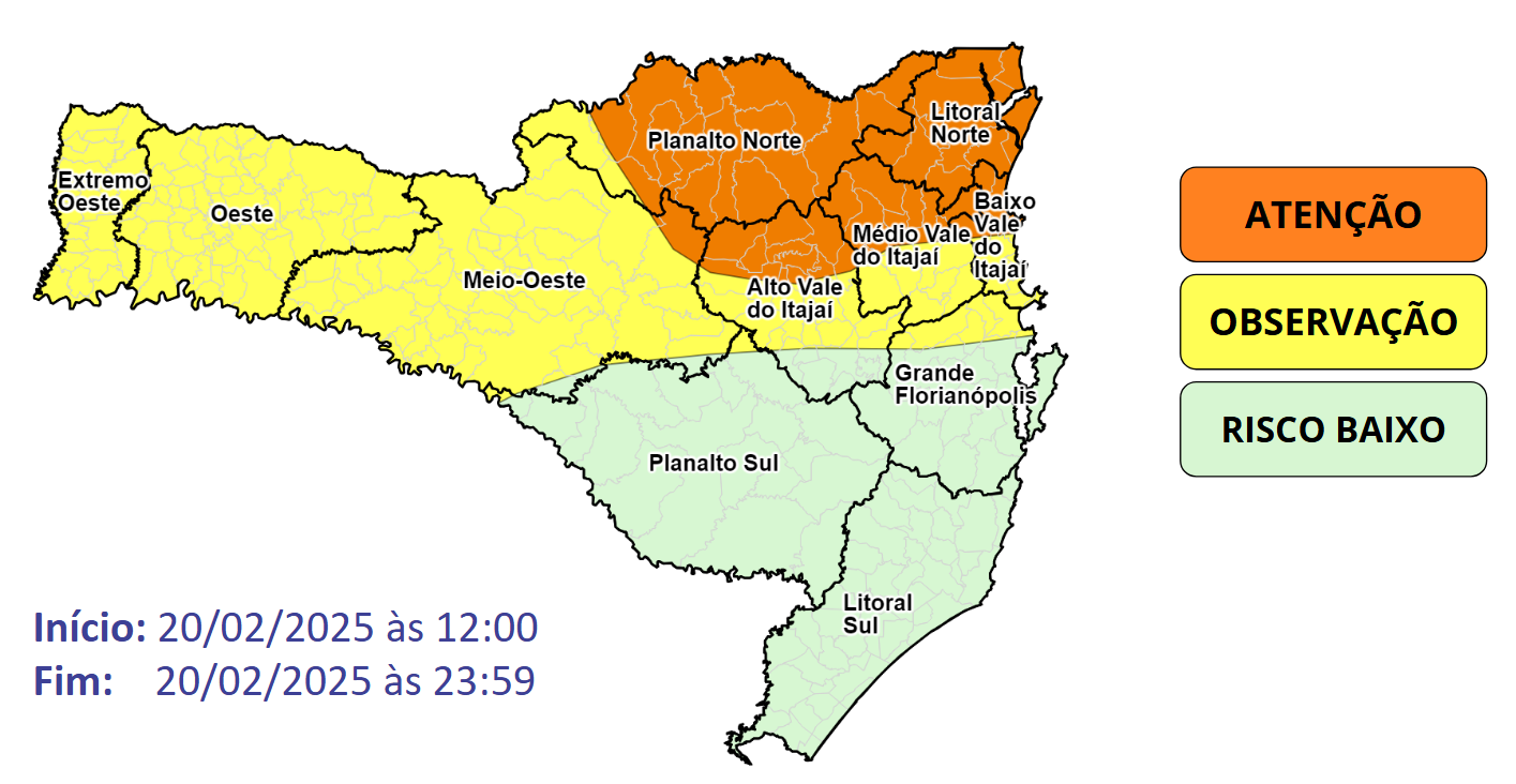 SC está sob alerta de temporais com chuva intensa nesta quinta