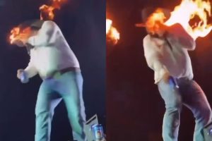 Vídeo: cantor sertanejo fica ferido ao ter rosto atingido por fogo em show