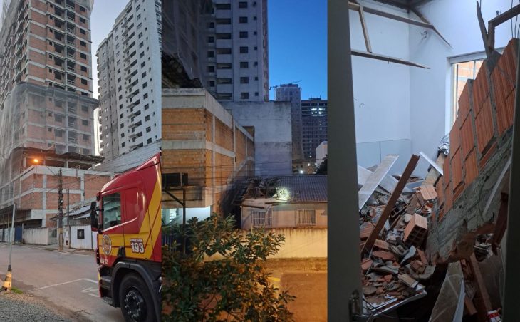 Muro de prédio desaba sobre residência e deixa morador em estado grave