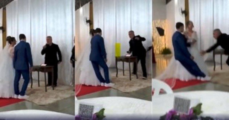 Noivo desmaia durante o casamento em SC e vídeo viraliza