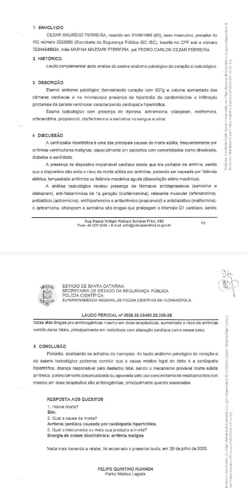 Laudo revela a causa da morte de dentista