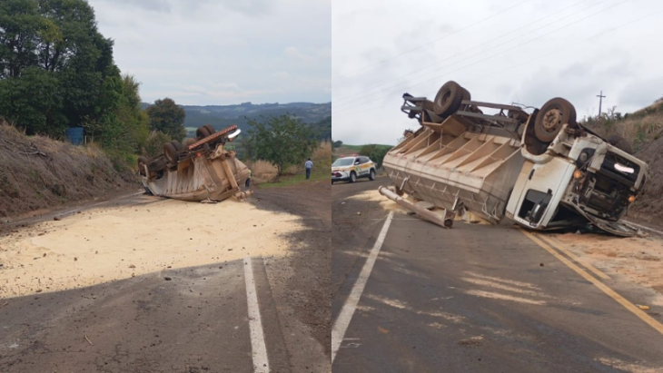 Motorista morre após caminhão colidir  contra barranco e capotar na SC-159