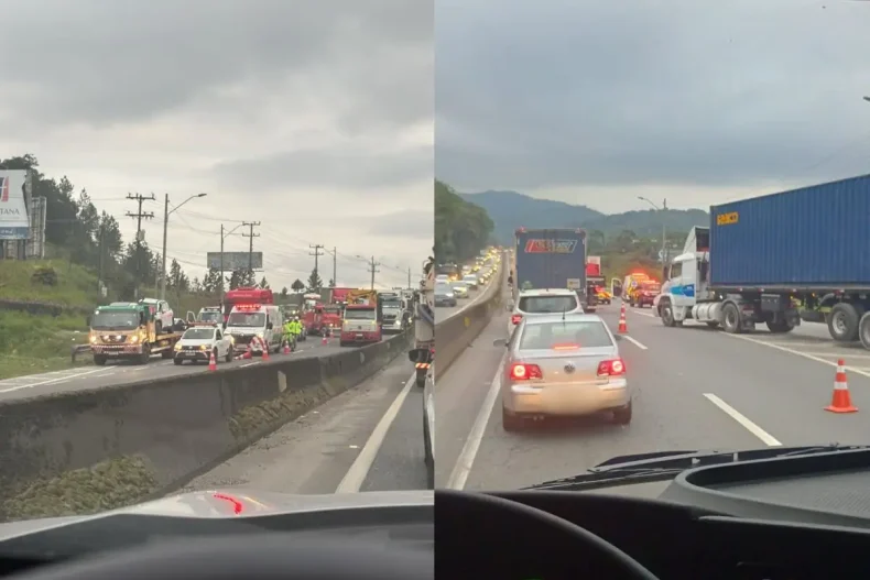 Acidente na BR-101, em Joinville, provoca 6 quilômetros de fila