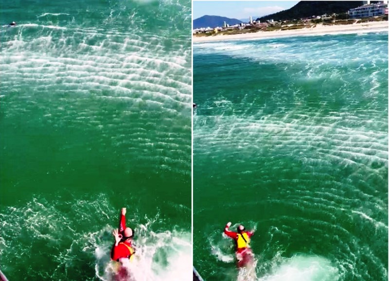 Vídeo: turista dos EUA é salvo de afogamento em praia catarinense