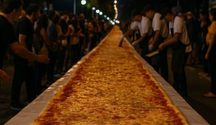 Hoje tem 61 metros de pizza de graça em Balneário Camboriú