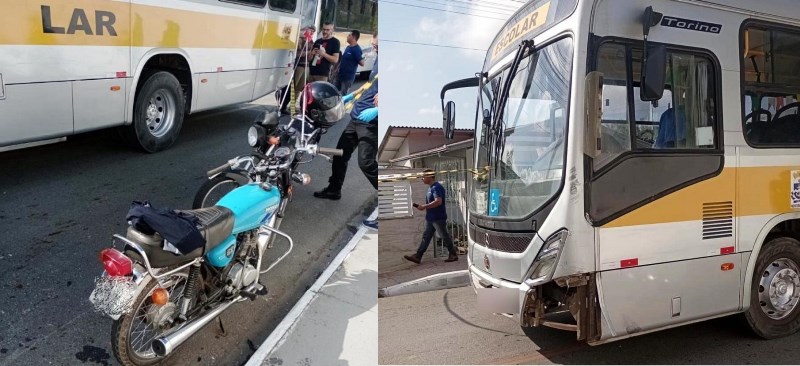 Acidente com ônibus escolar provoca morte de motociclista de 75 anos