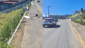 Vídeo: motorista bate carreta contra câmera da PM e foge após acidente