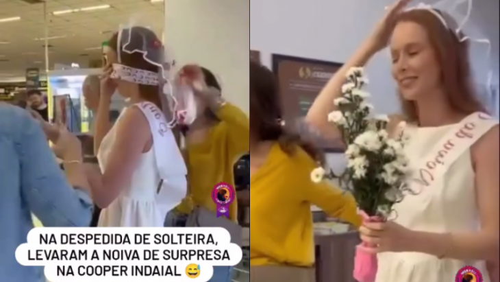 Vídeo: noiva de SC tem despedida de solteira em mercado e viraliza na internet