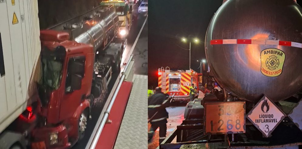 Acidente entre caminhões na BR-101 deixa motorista preso às ferragens