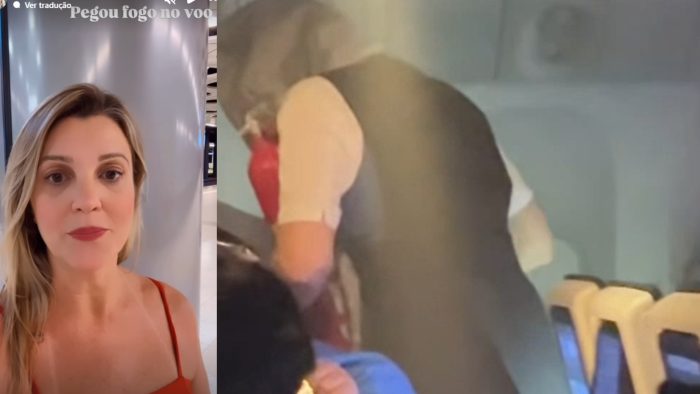 Carregador de celular pega fogo em avião e passageira registra momento de desespero