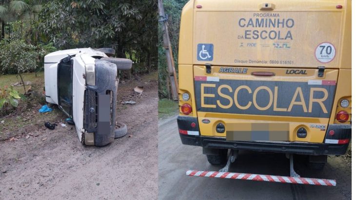 Ônibus escolar e carro colidem em Blumenau