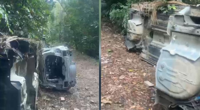 Carcaças de veículos furtados são encontradas em área de mata