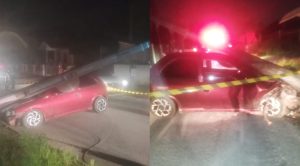 Motorista colide contra poste e mobiliza bombeiros