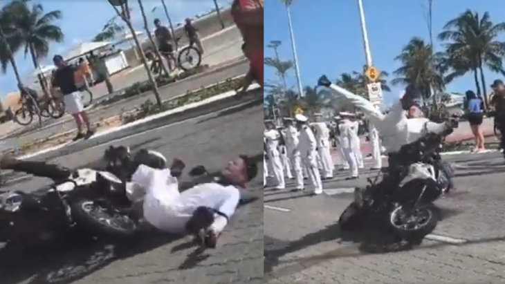Vídeo: militar da Marinha é atropelado por motociclista do Exército em desfile cívico