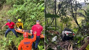 Vídeo: carro cai em ribanceira e mulher sofre ferimentos graves