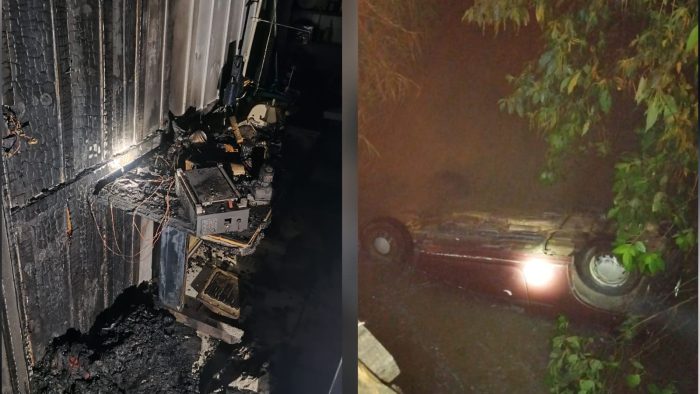 Casa pega fogo e carro cai de ponte durante a madrugada