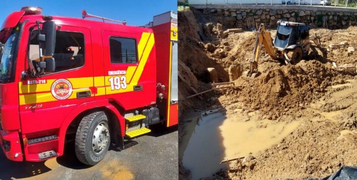 Trabalhador fica soterrado em obra e mobiliza bombeiros para resgate