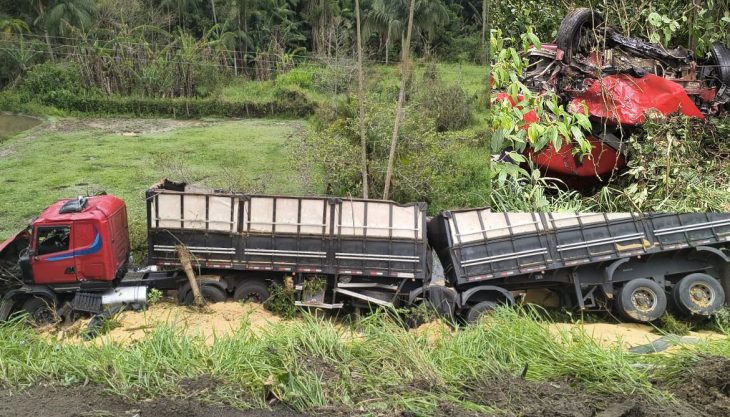 Vídeo: acidente entre carro e carreta na BR-470 deixa uma pessoa morta