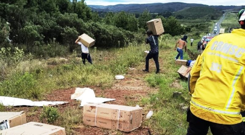 Caminhoneiro morre em acidente e populares saqueiam a carga em rodovia catarinense