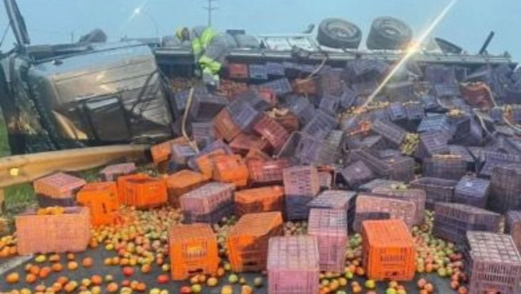 Caminhão tomba e interdita BR-101; fila ultrapassou 12 km de congestionamento
