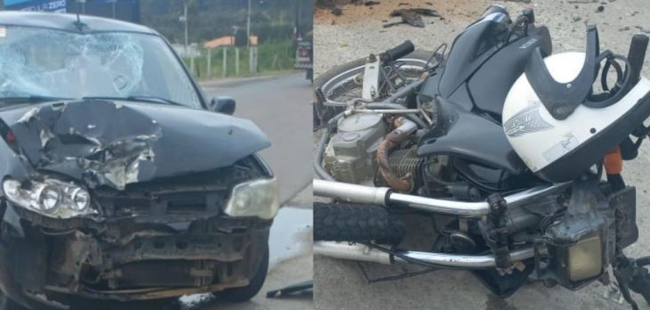 Motociclista sofre ferimentos graves em colisão com carro