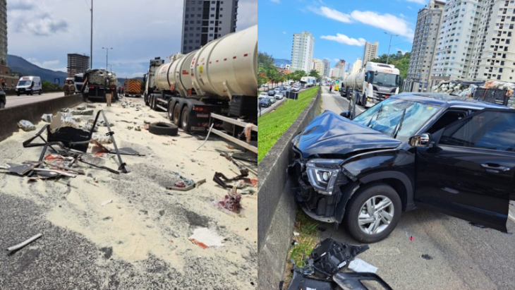 Grave acidente envolve caminhões e carros; duas mulheres ficam feridas