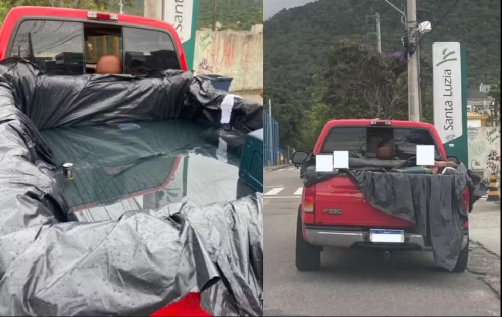 Passageiros usam piscina improvisada em caçamba e são flagrados em Florianópolis