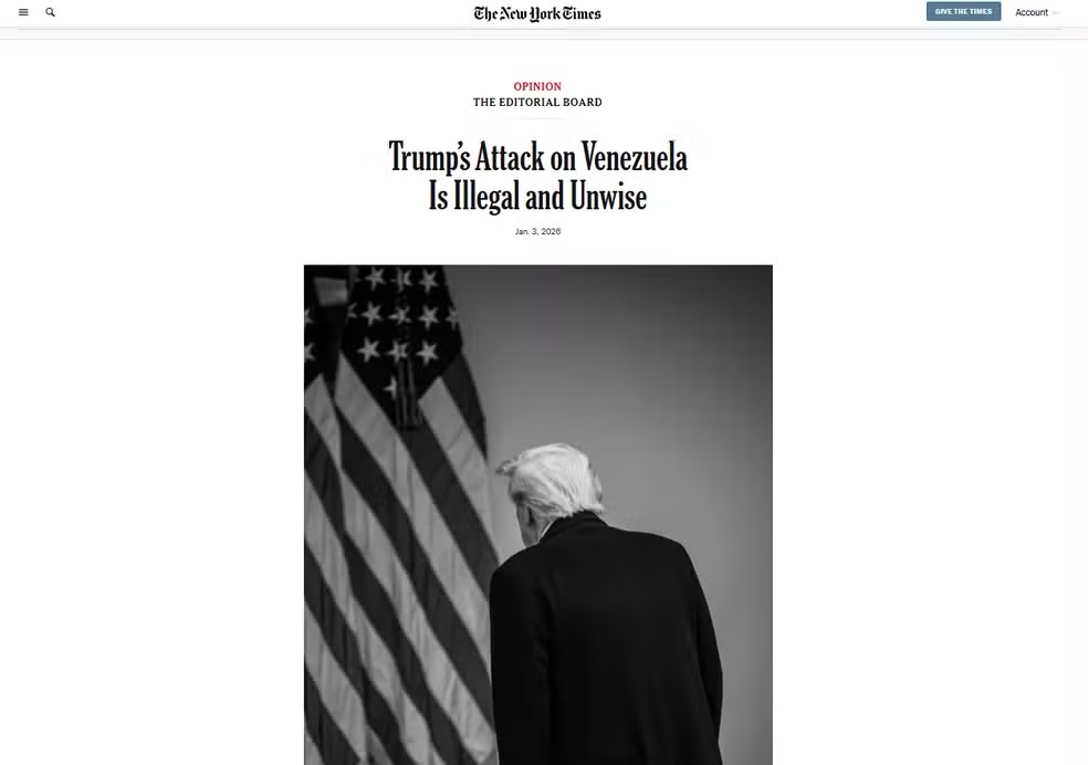 New York Times classifica ataque dos EUA à Venezuela como ilegal e imprudente