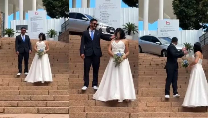 Vídeo: carro desce escadaria de catedral durante ensaio de casamento