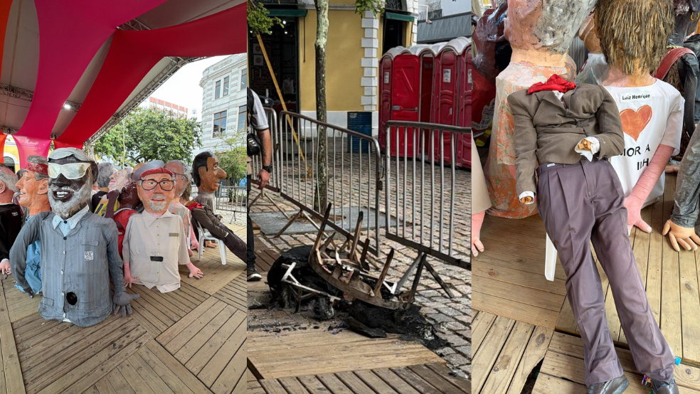 Vídeo: Bonecos do Berbigão do Boca são incendiados e vandalizados