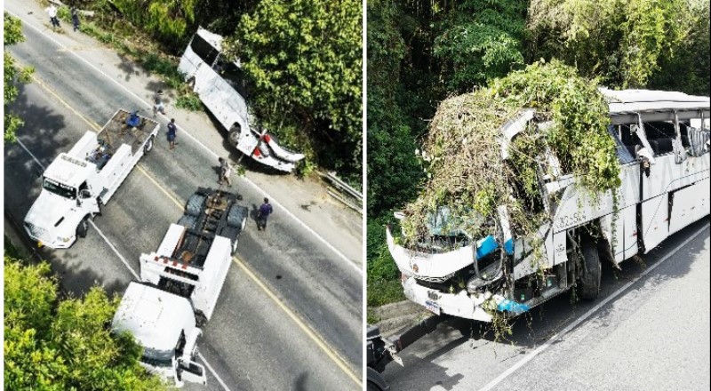 Vídeo: ônibus é retirado de ribanceira após acidente que matou 4 na BR-470