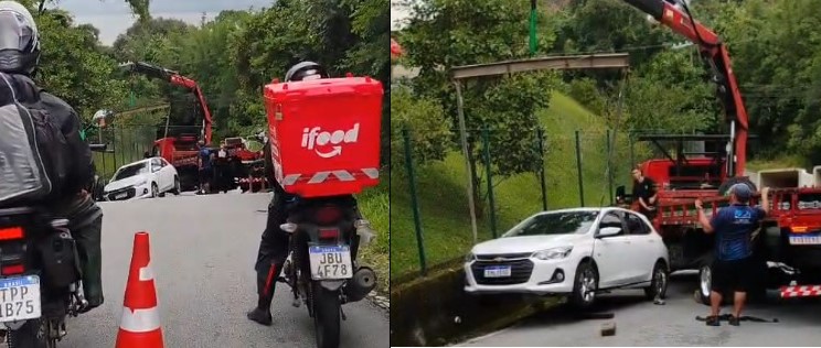 Vídeo: carro sai da pista em frente à NSC no Morro da Cruz