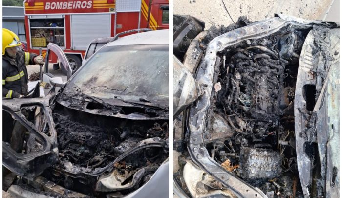 Carro de aplicativo pega fogo durante corrida em Santa Catarina