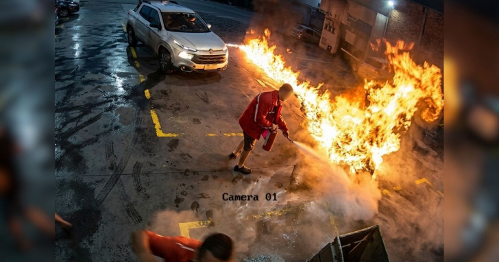 Por pouco: vídeo mostra homem ateando fogo em posto de combustível em SC
