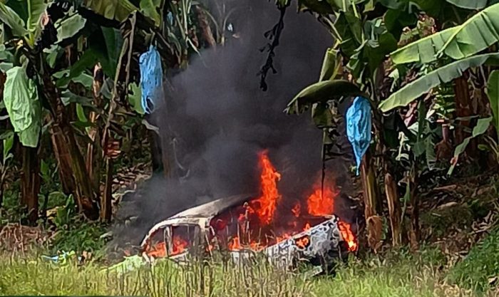 Vídeo: pai e filho escapam após capotamento e incêndio em caminhonete