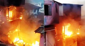 Vídeo: incêndio destrói casa de madeira no Morro do Horácio