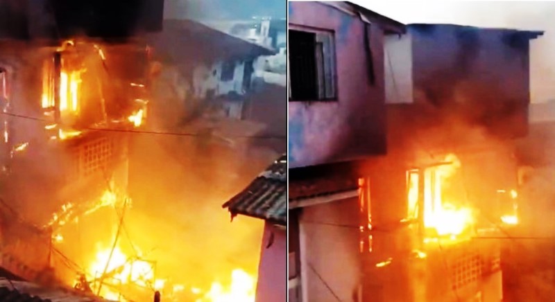 Vídeo: incêndio destrói casa de madeira no Morro do Horácio