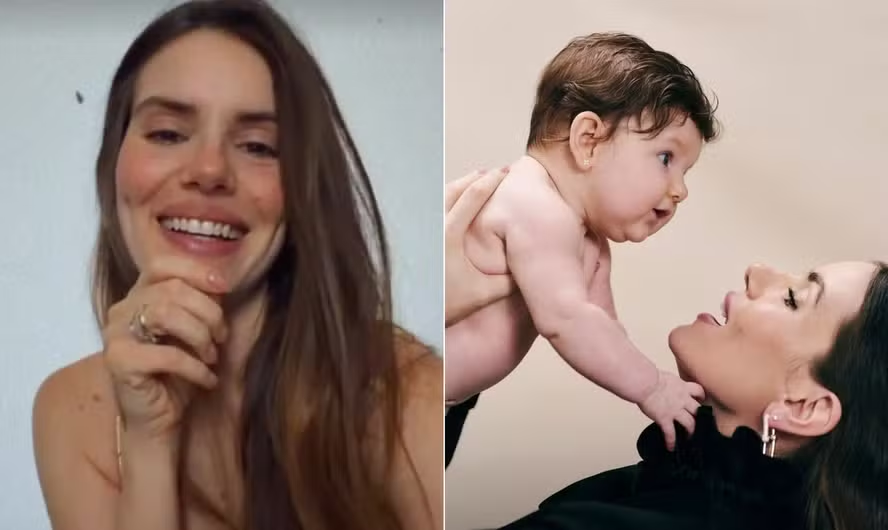 Camila Queiroz se diverte ao ver filha ser chamada de cópia de Klebber Toledo