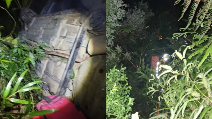 Carro cai em ribanceira e deixa dois feridos na BR-282