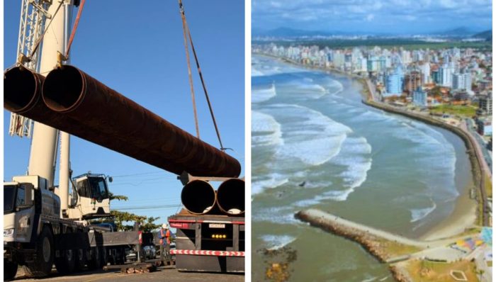 Tubulações chegam e marcam início das obras de alargamento da Praia do Gravatá