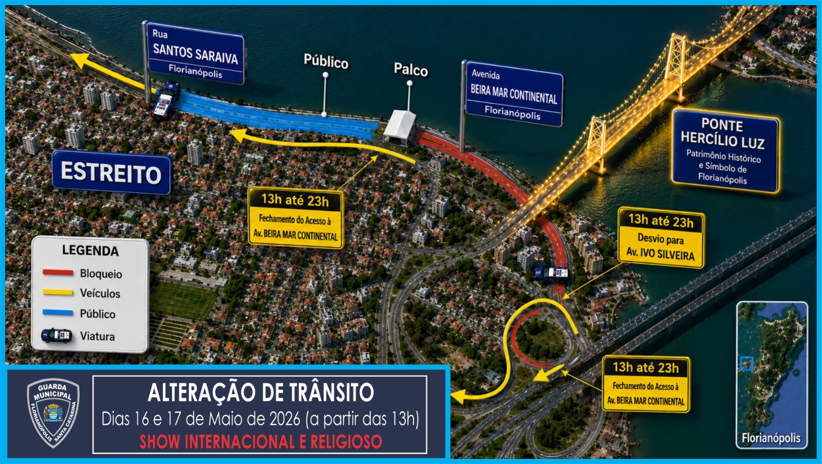 Centenário da Ponte Hercílio Luz muda trânsito no Continente