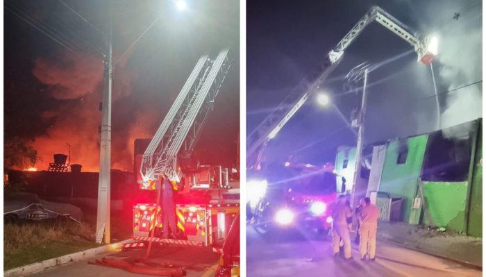 Incêndio de grandes proporções destrói galpão e mobiliza bombeiros várias cidades